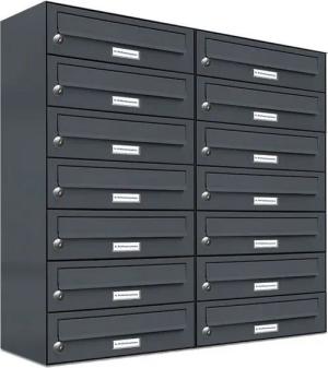 AL Briefkastensysteme Wandbriefkasten 14 Fach Premium Briefkasten A4 in RAL Farbe 7016 Anthrazit Grau