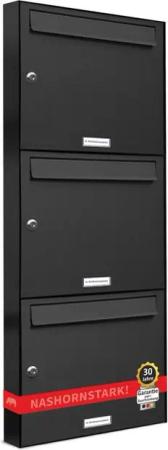 AL Briefkastensysteme Wandbriefkasten 3 Fach Premium Briefkasten A4 in RAL 7016 Anthrazit Grau wetterfest