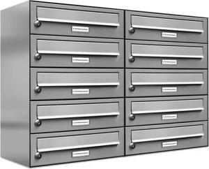 AL Briefkastensysteme Wandbriefkasten 10 Fach Premium Edelstahl Briefkasten Post A4 modern robustwetterfest