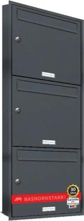 AL Briefkastensysteme Wandbriefkasten 3 Fach Premium Unterputz Briefkasten RAL 7016 Anthrazit wetterfest