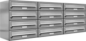 AL Briefkastensysteme Wandbriefkasten 12 Fach Premium Edelstahl Briefkasten Post A4 modern robustwetterfest