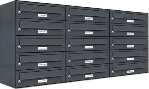 AL Briefkastensysteme Wandbriefkasten 15 Fach Premium Briefkasten A4 in RAL Farbe 7016 Anthrazit Grau