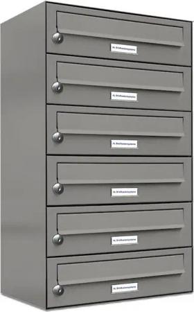AL Briefkastensysteme Wandbriefkasten 6 Fach Premium Briefkasten A4 in RAL Farbe 9007 Aluminium Grau
