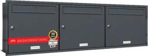 AL Briefkastensysteme Wandbriefkasten 3 Fach Premium Unterputz Briefkasten RAL 7016 Anthrazit wetterfest