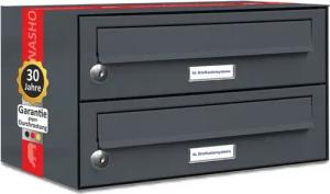 AL Briefkastensysteme Wandbriefkasten 2 Fach Premium Briefkasten A4 in RAL Farbe 7016 Anthrazit Grau