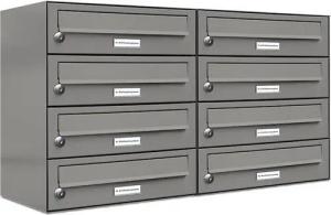AL Briefkastensysteme Wandbriefkasten 8 Fach Premium Briefkasten A4 in RAL Farbe 9007 Aluminium Grau
