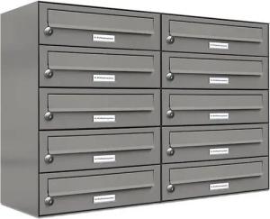 AL Briefkastensysteme Wandbriefkasten 10 Fach Premium Briefkasten A4 in RAL Farbe 9007 Aluminium Grau