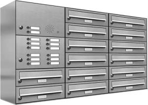 AL Briefkastensysteme Wandbriefkasten 14 Fach Premium Edelstahl Briefkasten Post A4 modern robustwetterfest