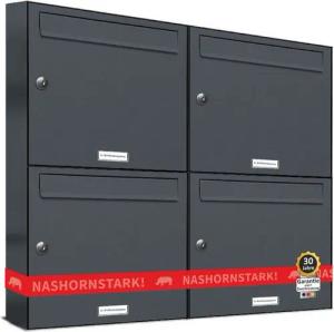 AL Briefkastensysteme Wandbriefkasten 4 Fach Premium Briefkasten A4 in RAL 7016 Anthrazit Grau wetterfest
