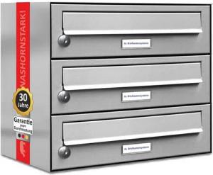 AL Briefkastensysteme Wandbriefkasten 3 Fach Premium Edelstahl Briefkasten Post A4 modern robustwetterfest