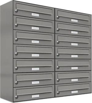 AL Briefkastensysteme Wandbriefkasten 14 Fach Premium Briefkasten A4 in RAL Farbe 9007 Aluminium Grau