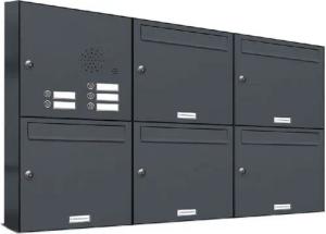 AL Briefkastensysteme Wandbriefkasten 5 Fach Premium Briefkasten A4 in RAL 7016 Anthrazit Grau wetterfest