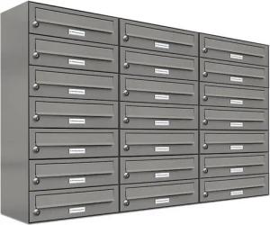 AL Briefkastensysteme Wandbriefkasten 21 Fach Premium Briefkasten A4 in RAL Farbe 9007 Aluminium Grau