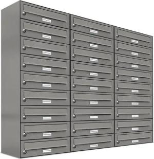 AL Briefkastensysteme Wandbriefkasten 27 Fach Premium Briefkasten A4 in RAL Farbe 9007 Aluminium Grau