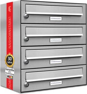 AL Briefkastensysteme Wandbriefkasten 4 Fach Premium Edelstahl Briefkasten Post A4 modern robustwetterfest