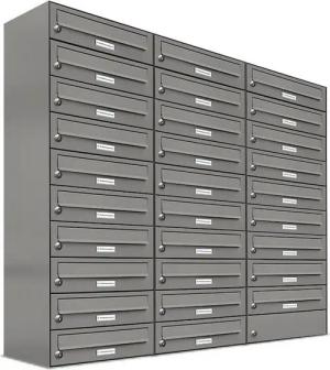AL Briefkastensysteme Wandbriefkasten 29 Fach Premium Briefkasten A4 in RAL Farbe 9007 Aluminium Grau
