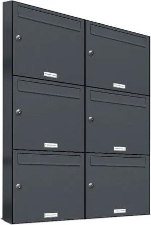 AL Briefkastensysteme Wandbriefkasten 6 Fach Premium Briefkasten A4 in RAL 7016 Anthrazit Grau wetterfest