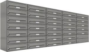 AL Briefkastensysteme Wandbriefkasten 33 Fach Premium Briefkasten A4 in RAL Farbe 9007 Aluminium Grau