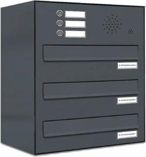 AL Briefkastensysteme Durchwurfbriefkasten 3 Fach Premium Briefkasten A4 in RAL 7016 Anthrazit Grau wetterfest