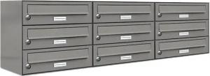AL Briefkastensysteme Wandbriefkasten 9 Fach Premium Briefkasten A4 in RAL Farbe 9007 Aluminium Grau