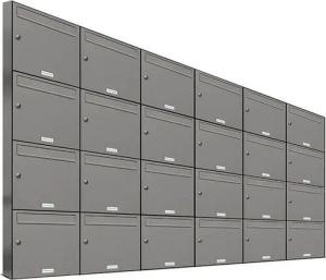 AL Briefkastensysteme Wandbriefkasten 24 Fach Premium Briefkasten A4 in RAL 9007 Aluminium Grau wetterfest