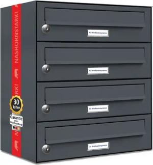 AL Briefkastensysteme Wandbriefkasten 4 Fach Premium Briefkasten A4 in RAL Farbe 7016 Anthrazit Grau
