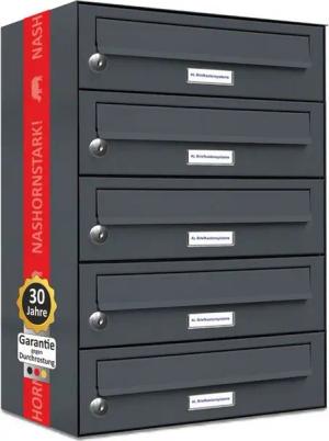 AL Briefkastensysteme Wandbriefkasten 5 Fach Premium Briefkasten A4 in RAL Farbe 7016 Anthrazit Grau
