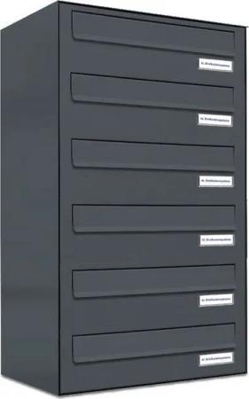 AL Briefkastensysteme Durchwurfbriefkasten 6 Fach Premium Briefkasten A4 in RAL 7016 Anthrazit Grau wetterfest