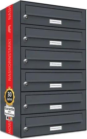 AL Briefkastensysteme Wandbriefkasten 6 Fach Premium Briefkasten A4 in RAL Farbe 7016 Anthrazit Grau