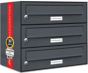 AL Briefkastensysteme Wandbriefkasten 3 Fach Premium Briefkasten A4 in RAL Farbe 7016 Anthrazit Grau