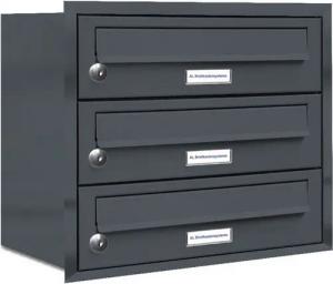 AL Briefkastensysteme Wandbriefkasten 3 Fach Premium Unterputz Briefkasten RAL 7016 Anthrazit wetterfest