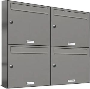 AL Briefkastensysteme Wandbriefkasten 4 Fach Premium Briefkasten A4 in RAL 9007 Aluminium Grau wetterfest