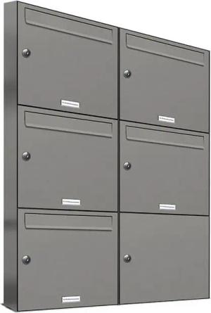 AL Briefkastensysteme Wandbriefkasten 5 Fach Premium Briefkasten A4 in RAL 9007 Aluminium Grau wetterfest