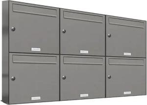 AL Briefkastensysteme Wandbriefkasten 6 Fach Premium Briefkasten A4 in RAL 9007 Aluminium Grau wetterfest