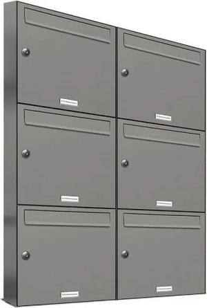 AL Briefkastensysteme Wandbriefkasten 6 Fach Premium Briefkasten A4 in RAL 9007 Aluminium Grau wetterfest