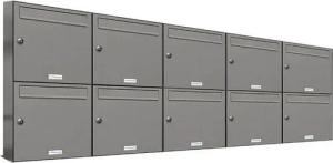 AL Briefkastensysteme Wandbriefkasten 10 Fach Premium Briefkasten A4 in RAL 9007 Aluminium Grau wetterfest