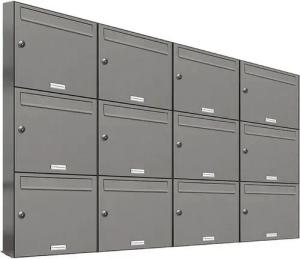 AL Briefkastensysteme Wandbriefkasten 12 Fach Premium Briefkasten A4 in RAL 9007 Aluminium Grau wetterfest