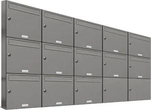 AL Briefkastensysteme Wandbriefkasten 13 Fach Premium Briefkasten A4 in RAL 9007 Aluminium Grau wetterfest