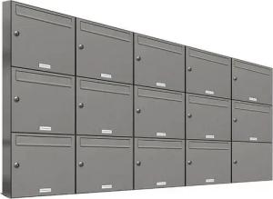 AL Briefkastensysteme Wandbriefkasten 14 Fach Premium Briefkasten A4 in RAL 9007 Aluminium Grau wetterfest
