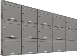 AL Briefkastensysteme Wandbriefkasten 15 Fach Premium Briefkasten A4 in RAL 9007 Aluminium Grau wetterfest