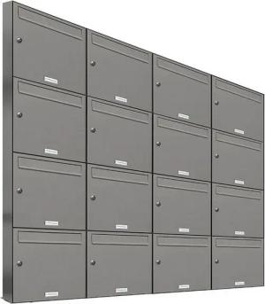 AL Briefkastensysteme Wandbriefkasten 16 Fach Premium Briefkasten A4 in RAL 9007 Aluminium Grau wetterfest
