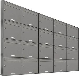 AL Briefkastensysteme Wandbriefkasten 19 Fach Premium Briefkasten A4 in RAL 9007 Aluminium Grau wetterfest