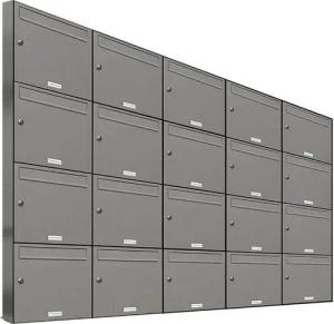 AL Briefkastensysteme Wandbriefkasten 20 Fach Premium Briefkasten A4 in RAL 9007 Aluminium Grau wetterfest