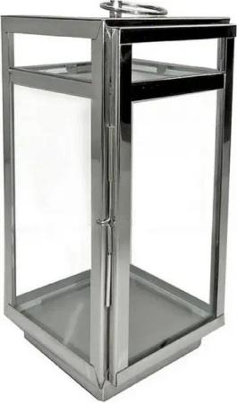 Casa Padrino Kerzenleuchter Casa Padrino Deko Kerzenleuchter Silber 18,5 x 18,5 x H. 38 cm - Metall Laterne mit Tragegriff - Gastronomie Accessoires - Restaurant Accessoires - Hotel Accessoires - Deko Accessoires