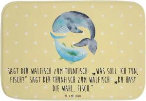 Mr. & Mrs. Panda Badematte Walfisch Thunfisch - Gelb Pastell - Geschenk, Badteppiche, Tiere, Bad, Höhe 40 mm, 100% Polyester, rechteckig, Praktische Designs