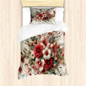 Abakuhaus Bettwäsche Top Qualität Weich und Warm 3 Teiligen Bettbezug mit 1 Kissenbezüge, Microfaser, Blumen Zarte florale Marmoroptik