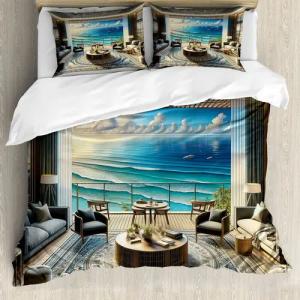 Abakuhaus Bettwäsche Top Qualität Weich und Warm 3 Teiligen Bettbezug mit 2 Kissenbezüge, Microfaser, Fantasy Landschaft Orientalisches Zimmer Ozean
