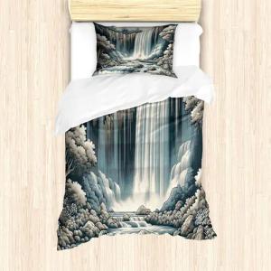 Abakuhaus Bettwäsche Top Qualität Weich und Warm 3 Teiligen Bettbezug mit 1 Kissenbezüge, Microfaser, Landschaft Expressive Wasserfall Kunst