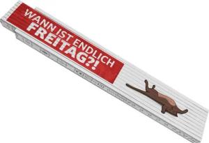 speecheese Zollstock Wann ist endlich Freitag Meterstab aus Holz mit fauler Katze