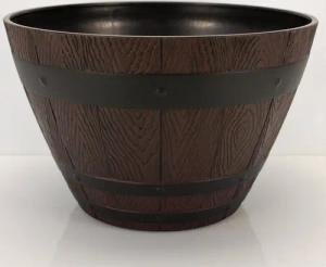Online-Fuchs Blumentopf Blumenkübel im Eichenfass Design, Holzoptik für außen Pflanzschale, 33 cm Durchmesser